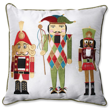 Holiday Embroidered Nutcrackers Throw Pillow, Red and Green