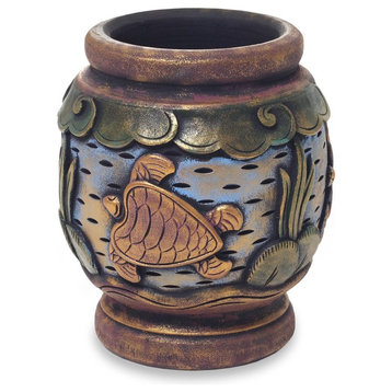Turtle Oasis Decorative Wood Vase