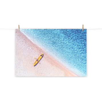 Yellow Canoe and Blue Sea by with Violet Glow Landscape Photo Loose Art Print, 11" X 14"