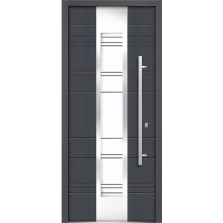 Exterior Prehung Clear Glass Door / Deux 5755 Gray Graphite, Right in