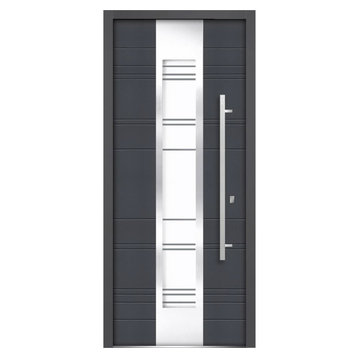 Extry Prehung Clear Glass Steel Door / Deux 5755 Gray Graphite / Modern Exterior