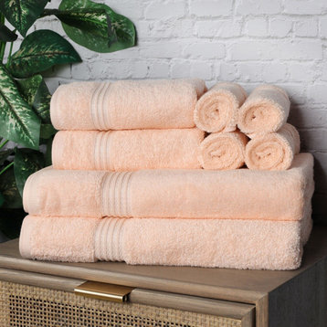 8 Piece Egyptian Cotton Solid Face Hand Bath Towels, Peach