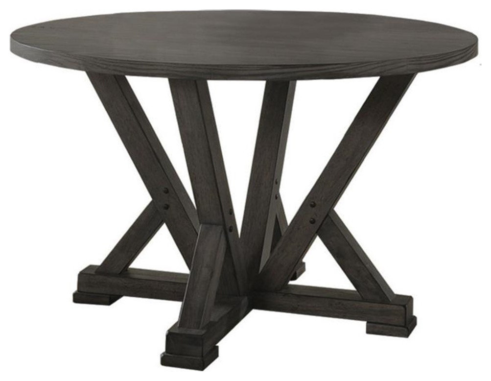 Bowery Hill Solid Wood Round Dining Table in Antique Rustic Gray ...