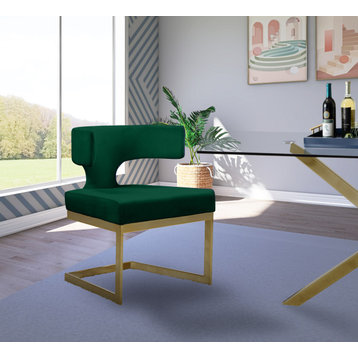 The Eve Dining Chair, Green Velvet, Rich Gold Metal Base