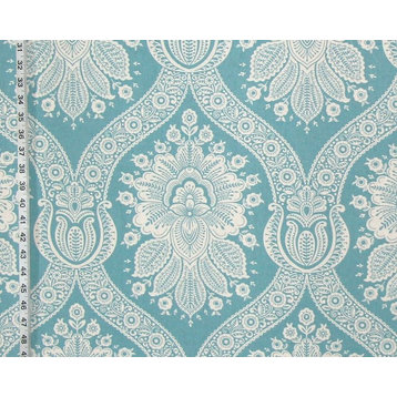 Colonial Floral Fabric Modern Toile Material, Blue, Standard Cut