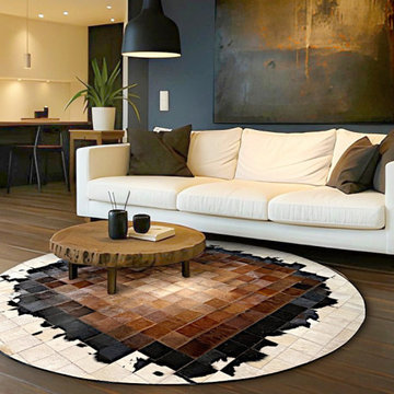 Round Cowhide Patchwork Rug Ø 200 cm