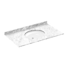 Cara White 43"x22" Marble Vanity Top, 2 Side Splashes, 8" Spread