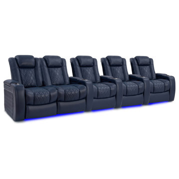 Tuscany Leather Home Theater Seating, Navy Blue, Row of 5 Loveseat Left