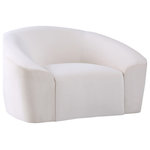 Meridian Furniture - Riley Velvet Upholstered Rounded Chair, Cream - Go for easy, breezy style with this lovely Riley velvet chair. The cream velvet is a showstopper in the living room, den, or great room, adding a casual yet modern vibe wherever you choose to use it. The velvet material feels soft and welcoming to the touch, ensuring that your leisure time is well spent in cloud-like comfort. Pair it with other items in the Riley collection, or use it on its own as a standalone piece.