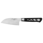 Master Grade - I.O. SHEN Japanese Knife, Slicer Knife, Sashmi Knife, Kitchen Knife, 5" / 130 mm - Introducing the Chai Khom Slicer: the perfect baby Santoku knife designed for precision and comfort. This kitchen knife is engineered with a super-hard steel core (Rockwell 62°) sandwiched between softer stainless-steel layers (Rockwell 10°), ensuring outstanding sharpness and durability. The Tai Tang handle, an integral part of the knife's frame, is meticulously handcrafted over 7 hours, blending functionality with artistry. Designed with the distinctive “Yin Yang” philosophy, the handle enhances balance and stability while adding a touch of elegance. Made from durable, heat-resistant ebonite, these handles are built to last, though we advise hand washing to maintain their superior quality.