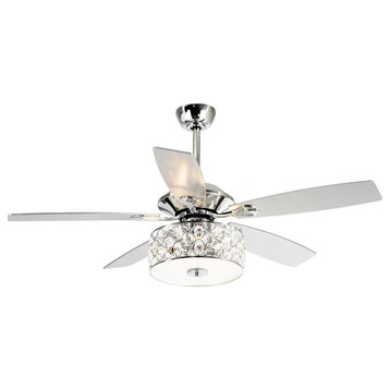 52 in Crystal Ceiling Fan With Light 5 Blade, Remote Control, Chrome