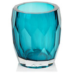 Zodax - Giacomo Hand Made Cut Polished Glass Vase/Hurricane, Sea Blue - The chiseled cut look of these crystalline glass vases are beautiful to behold.  Empty or filled with your favorite botanicals or candles, these luxurious item will accentuate any style of decor.