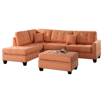 Polyfiber 3 Piece Sectional Set With Plush Cushion In Orange