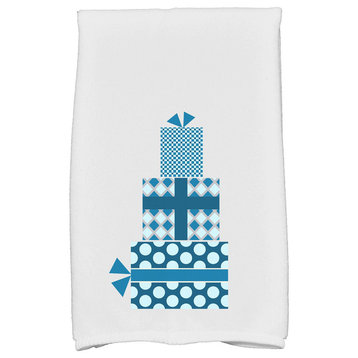 Gift Wrapped Holiday Geometric Print Kitchen Towel, Teal