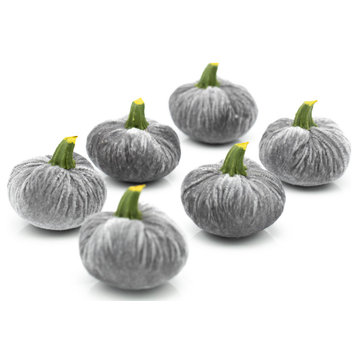 S/6 Grey Velvet Pumpkins In Box(Sm)