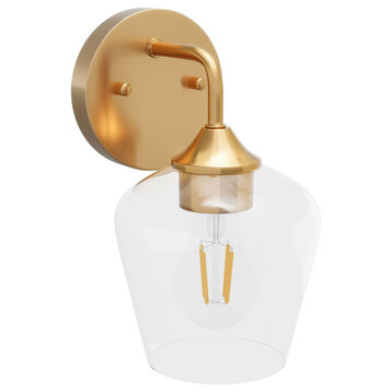 Modern Gold Finish Wall Sconce Fixture with Dome Clear Glass Shade