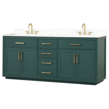 80" Freestanding Bath Vanity Set, Ceramic Sink, Green