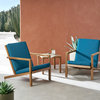 GDF Studio 3-Piece Lester Outdoor Acacia Wood Chat Set With Cushions, Brown Patina/Dark Teal