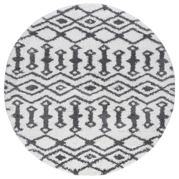 Tania Contemporary Shag Geometric White Round Area Rug, 8' Round