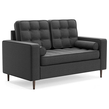 Classic Loveseat, Tapered Legs With Padded Seat and Button Tufted Back, Gray