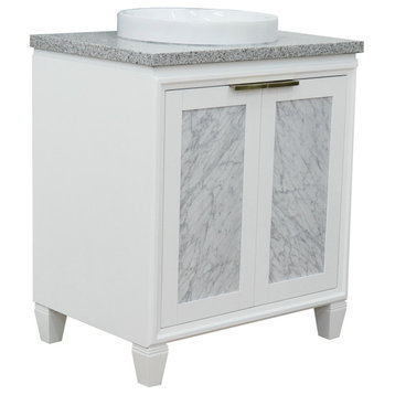 31" Single Sink Vanity, White Finish With Gray Granite With Round Sink