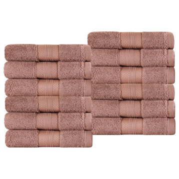 12 Piece Aria Washcloths Soft Face Towel Set, Taupe