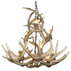 Mule Deer Yellowstone Chandelier, Brown Antler, Parchment Shades