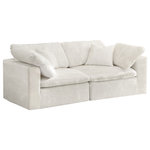 Meridian Furniture - Cozy Velvet Upholstered Comfort 2-Piece Modular Sofa, Cream - Bring home this Cozy sofa for a fresh new look. Embrace casual elegance with this Cozy velvet cloud-like comfort modular fiber-filled seating option. Handsome from all angles, this piece features soft cream velvet upholstery to make it an easy fit in any room. This modular piece can be combined with other items in the Cozy collection to create a seating group of your dreams. The cushions on this piece are exceptionally comfortableand filled with fiber for luxury that you deserve as you rest and relax.