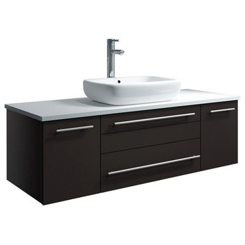 Lucera Wall Hung Bathroom Cabinet With Top & Vessel Sink, Espresso, 48"