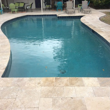 Travertine Coping, Travertine Pavers, Waterline Tile, Pool Resurface Renovation
