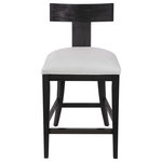 Uttermost - Idris Modern Wood Counter Stool - This Modern Take On A Klismos Design Features A Curved Rubber Wood Frame That Has Been Wire Brushed And Rubbed In A Charcoal Black Stain, Paired With A White Slubbed Performance Fabric Cushion. Seat Height Is 26".