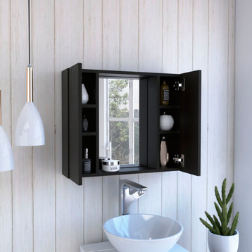 DEPOT E-SHOP Garnet Medicine Cabinet with Mirror, Black, 6 Inner Shelves