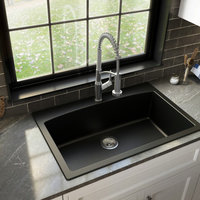 Karran Drop-In Quartz Composite 33" 1-Hole Single Bowl Kitchen Sink Kit, Black