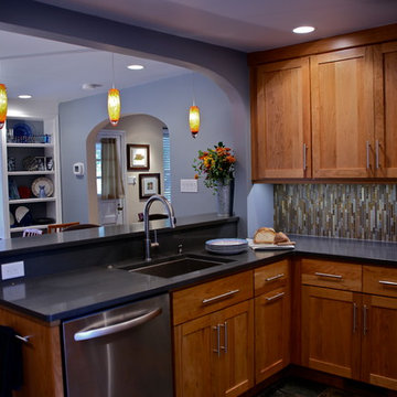 Warm Contemporary Kitchen Remodel | Natural Wood Cabinets & Modern Gray Palette