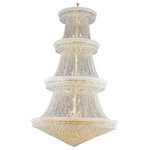 Elegant Lighting - Elegant Lighting V1800G62G/RC Primo 56-Light Hanging Fixture - Elegant Lighting V1800G62G/RC1800 Primo Collection Large Hanging Fixture H96in D62 56-Light Gold Finish (Royal Cut Crystals). This classic, elegant Empire series is flowing with symmetry creating a dramatic explosion of brilliance. Primo is a dynamic collection of chandeliers that add decorative drama to any setting.