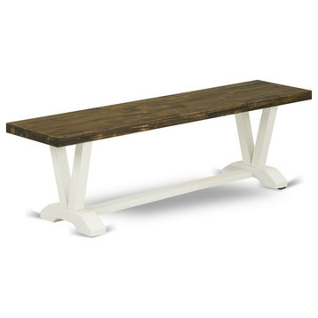 East West Furniture V-Style 15x60" Wood Dining Bench in White/Brown