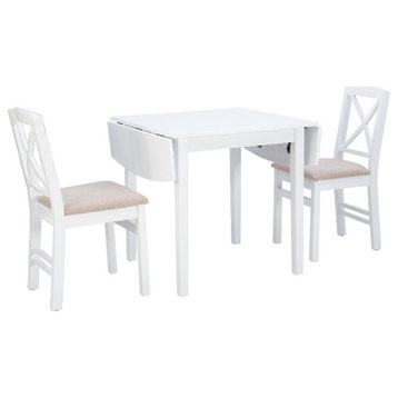 Linon Ervin Wood Three Piece Drop Leaf Dining Set in White