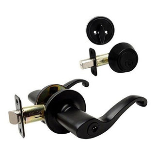 Entry Lever and Single Cylinder Deadbolt Combo - Richmond Matte Black -  Transitional - Door Entry Sets - by Door Corner