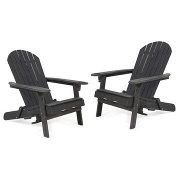 Javion Outdoor Acacia Wood Folding Adirondack Chairs, Set of 2, Dark Gray