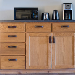 Kitchen Island Turned Kitchenette with Leather Drawer Pulls - Cabinet And Drawer Hardware
