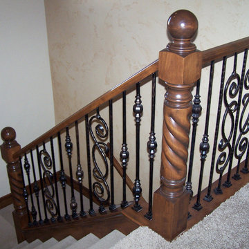 Wood Railing with Wrought Iron Balusters