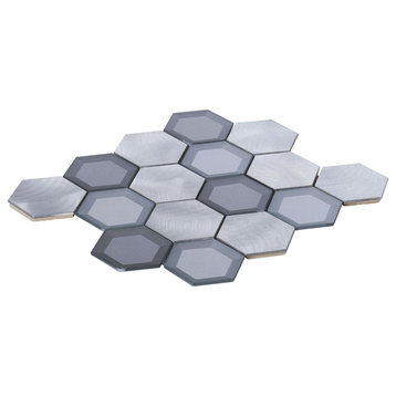 Modket Gray Aluminum 3D Glass Hexagon Metallic Mosaic Tile Backsplash TDH61MDR