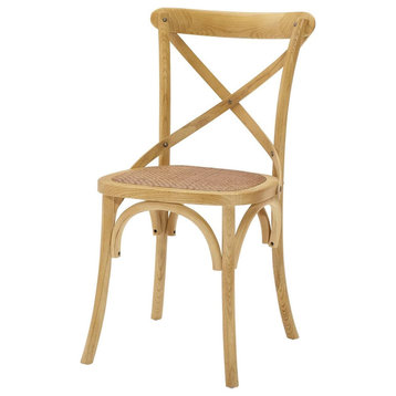 2 Pack Dining Chair, Elm Wood Frame With X-Shaped Back and Rattan Seat, Natural