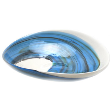 Murano Glass Pavone Tray Ivory Blue