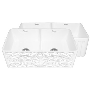 Gothichaus Reversible Series Fireclay Double Bowl Sink, White