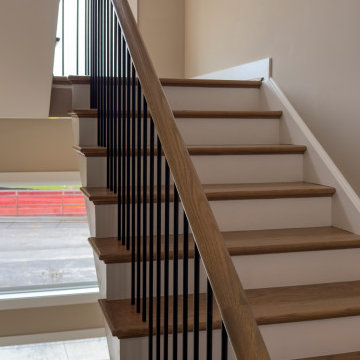 Project #153 | Sophisticated Red Oak Stair with Metal Balusters