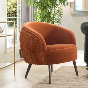 Jennifer Taylor Home London Mid-Century Modern Ruched Barrel Chair Burnt Orange