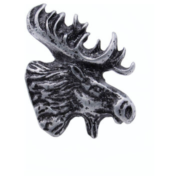 Moose Head Right Facing Cabinet Knob, Pewter