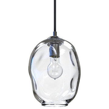 Contemporary Petra Hand Blown Pendant Lights, Clear, 7 X 9 Oblong, Oil Rubbed Br