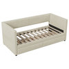 Gewnee Twin Size Corduroy Daybed with Two Drawers and Wood Slat in Beige